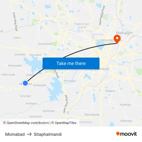 Moinabad to Sitaphalmandi map