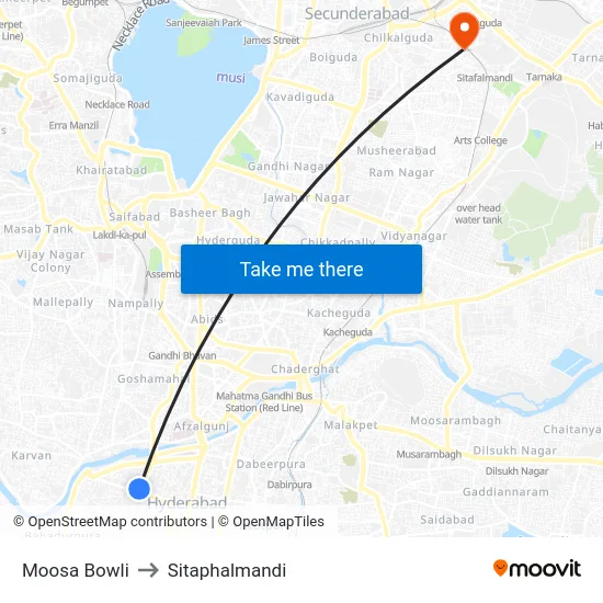 Moosa Bowli to Sitaphalmandi map