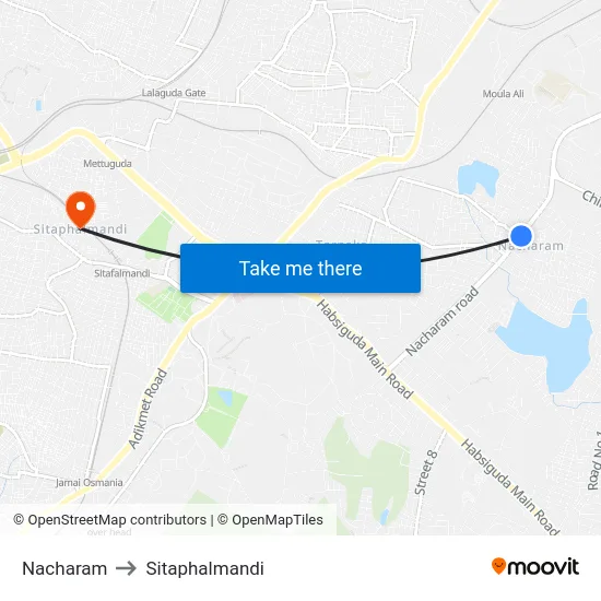 Nacharam to Sitaphalmandi map