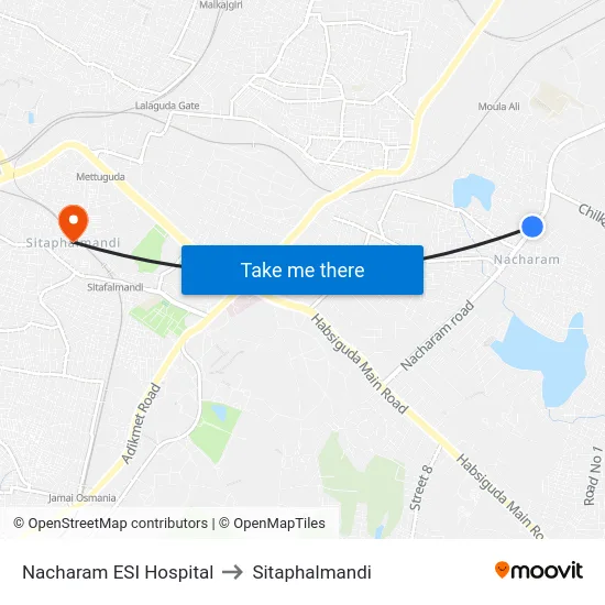 Nacharam ESI Hospital to Sitaphalmandi map