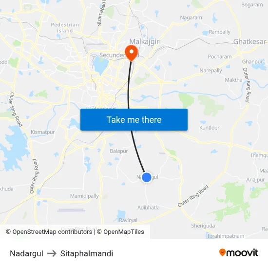Nadargul to Sitaphalmandi map