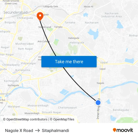 Nagole X Road to Sitaphalmandi map