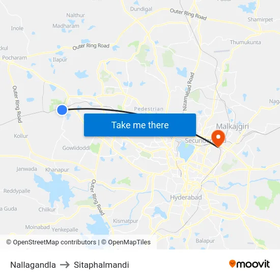Nallagandla to Sitaphalmandi map