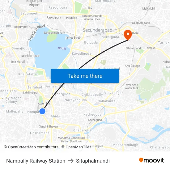 Nampally Railway Station to Sitaphalmandi map