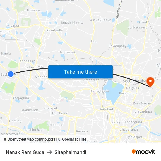 Nanak Ram Guda to Sitaphalmandi map