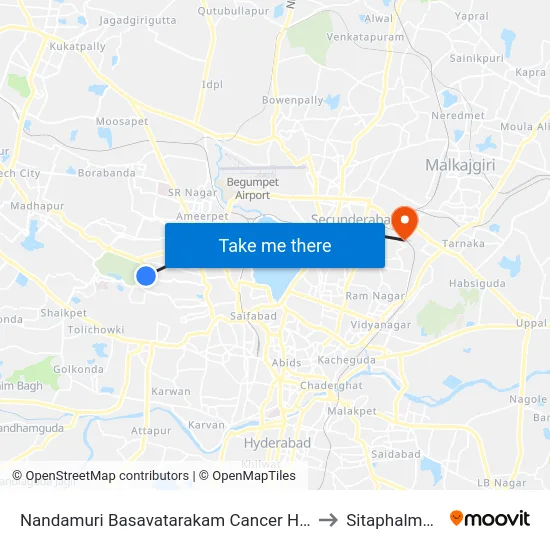 Nandamuri Basavatarakam Cancer Hospital to Sitaphalmandi map