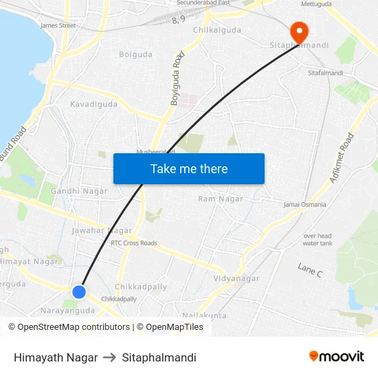 Himayath Nagar to Sitaphalmandi map