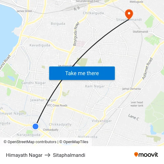 Himayath Nagar to Sitaphalmandi map