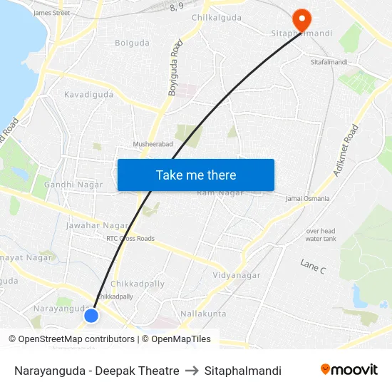 Narayanguda - Deepak Theatre to Sitaphalmandi map