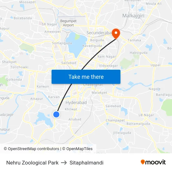 Nehru Zoological Park to Sitaphalmandi map