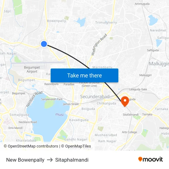 New Bowenpally to Sitaphalmandi map