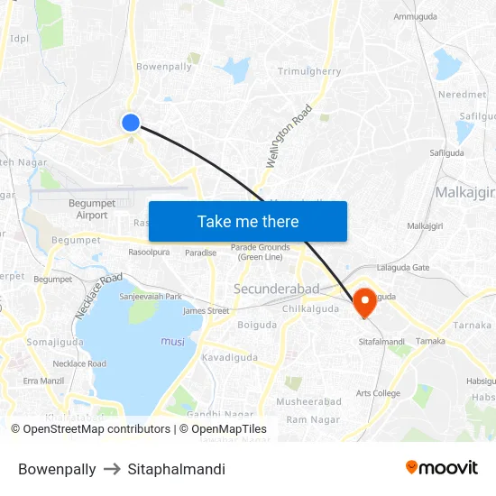 Bowenpally to Sitaphalmandi map
