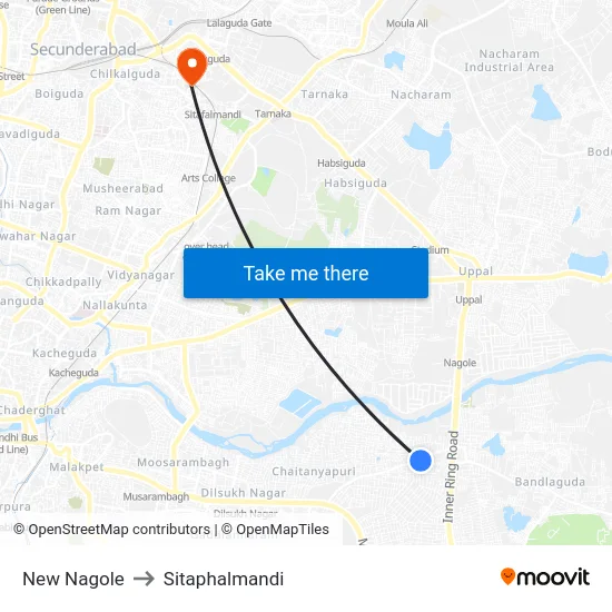 New Nagole to Sitaphalmandi map