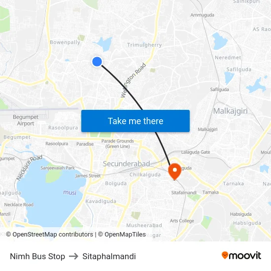 Nimh Bus Stop to Sitaphalmandi map