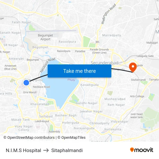 N.I.M.S Hospital to Sitaphalmandi map
