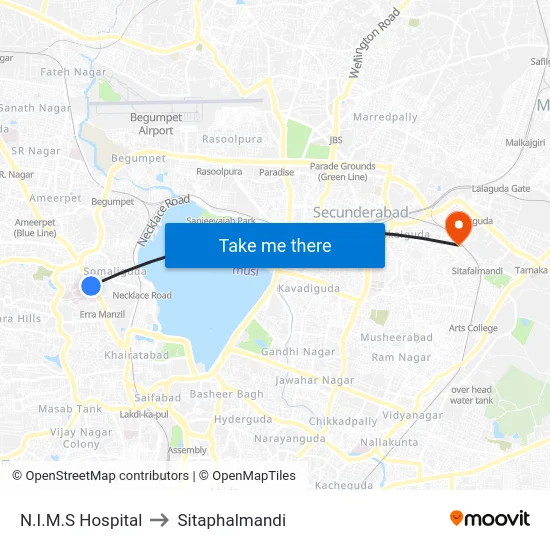 N.I.M.S Hospital to Sitaphalmandi map