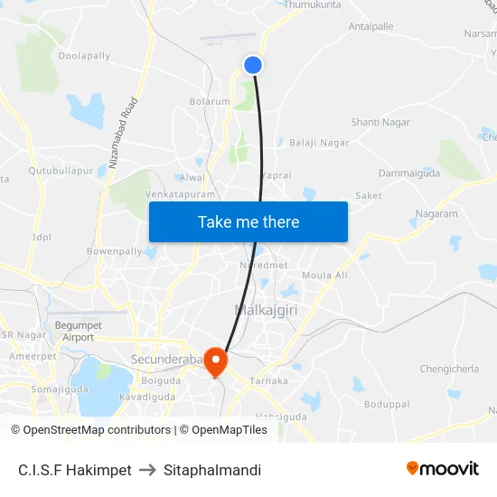 C.I.S.F Hakimpet to Sitaphalmandi map