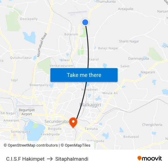 C.I.S.F Hakimpet to Sitaphalmandi map
