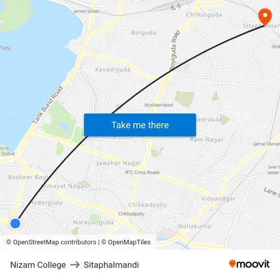 Nizam College to Sitaphalmandi map