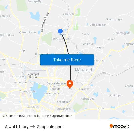 Alwal Library to Sitaphalmandi map