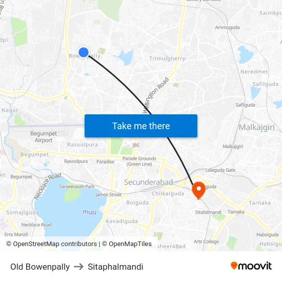 Old Bowenpally to Sitaphalmandi map