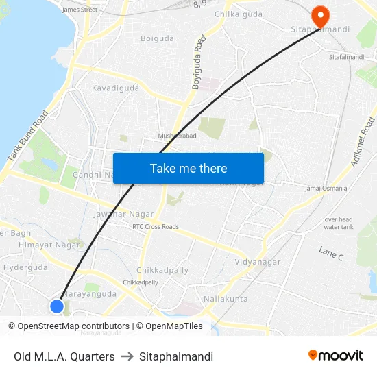 Old M.L.A. Quarters to Sitaphalmandi map