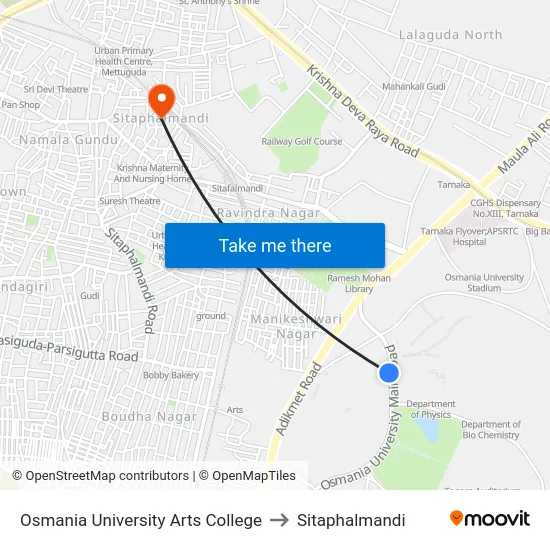 Osmania University Arts College to Sitaphalmandi map