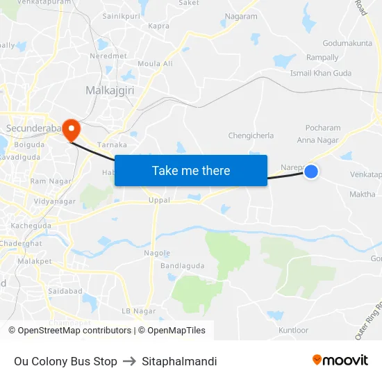 Ou Colony Bus Stop to Sitaphalmandi map