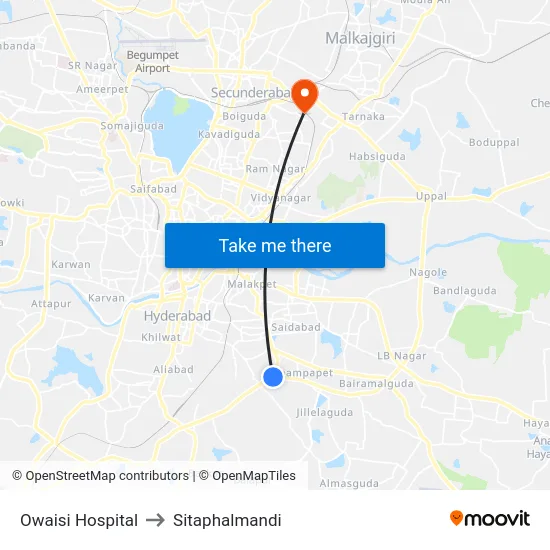 Owaisi Hospital to Sitaphalmandi map