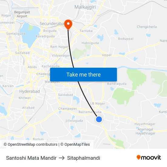 Santoshi Mata Mandir to Sitaphalmandi map