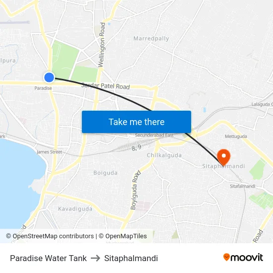 Paradise Water Tank to Sitaphalmandi map