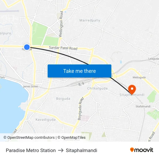Paradise Metro Station to Sitaphalmandi map