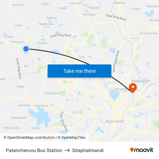 Patancheruvu Bus Station to Sitaphalmandi map