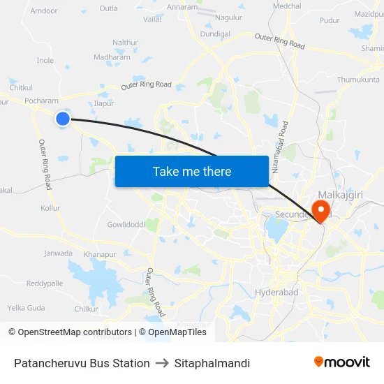 Patancheruvu Bus Station to Sitaphalmandi map