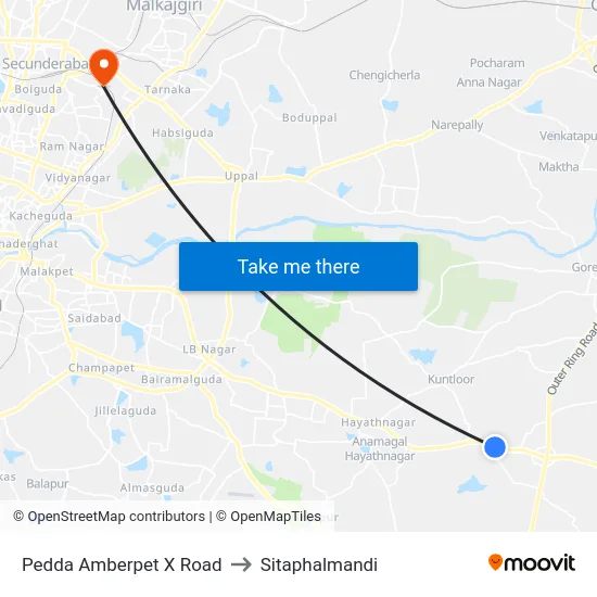Pedda Amberpet X Road to Sitaphalmandi map