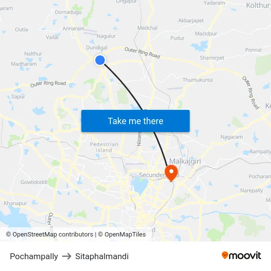 Pochampally to Sitaphalmandi map