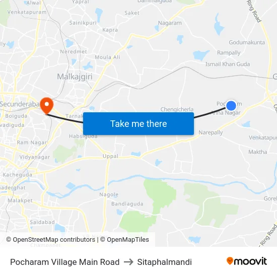 Pocharam Village Main Road to Sitaphalmandi map