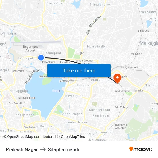 Prakash Nagar to Sitaphalmandi map