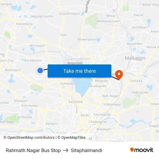 Rahmath Nagar Bus Stop to Sitaphalmandi map