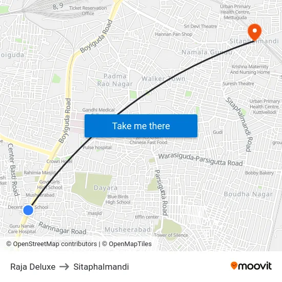 Raja Deluxe to Sitaphalmandi map