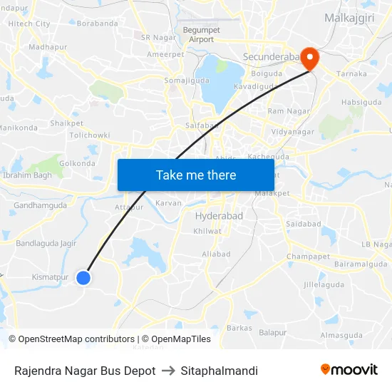 Rajendra Nagar Bus Depot to Sitaphalmandi map