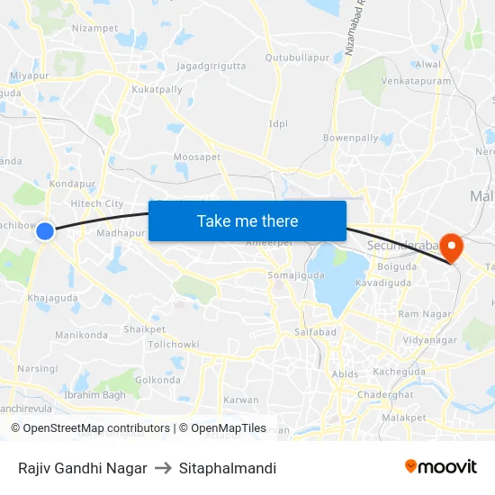 Rajiv Gandhi Nagar to Sitaphalmandi map