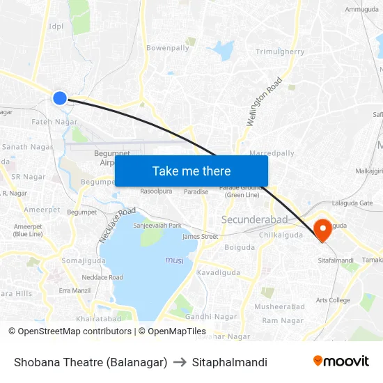 Shobana Theatre (Balanagar) to Sitaphalmandi map