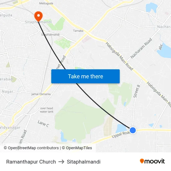 Ramanthapur Church to Sitaphalmandi map