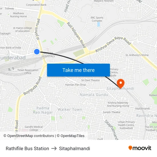 Rathifile Bus Station to Sitaphalmandi map
