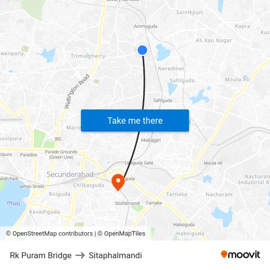 Rk Puram Bridge to Sitaphalmandi map