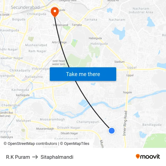 R.K Puram to Sitaphalmandi map