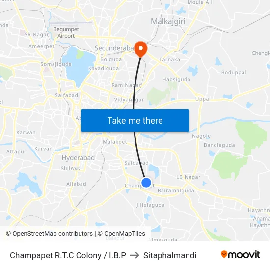 Champapet R.T.C Colony / I.B.P to Sitaphalmandi map