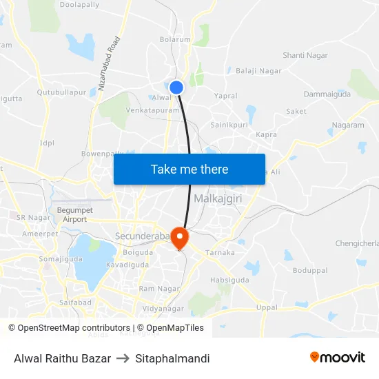 Alwal Raithu Bazar to Sitaphalmandi map