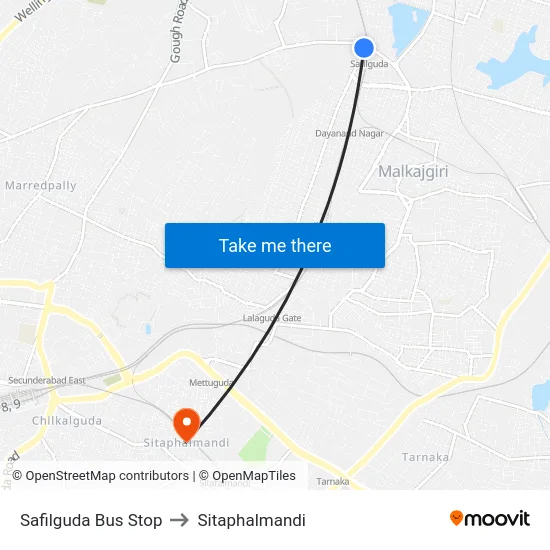 Safilguda Bus Stop to Sitaphalmandi map